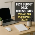 Laptop on desk with budget accessoires
