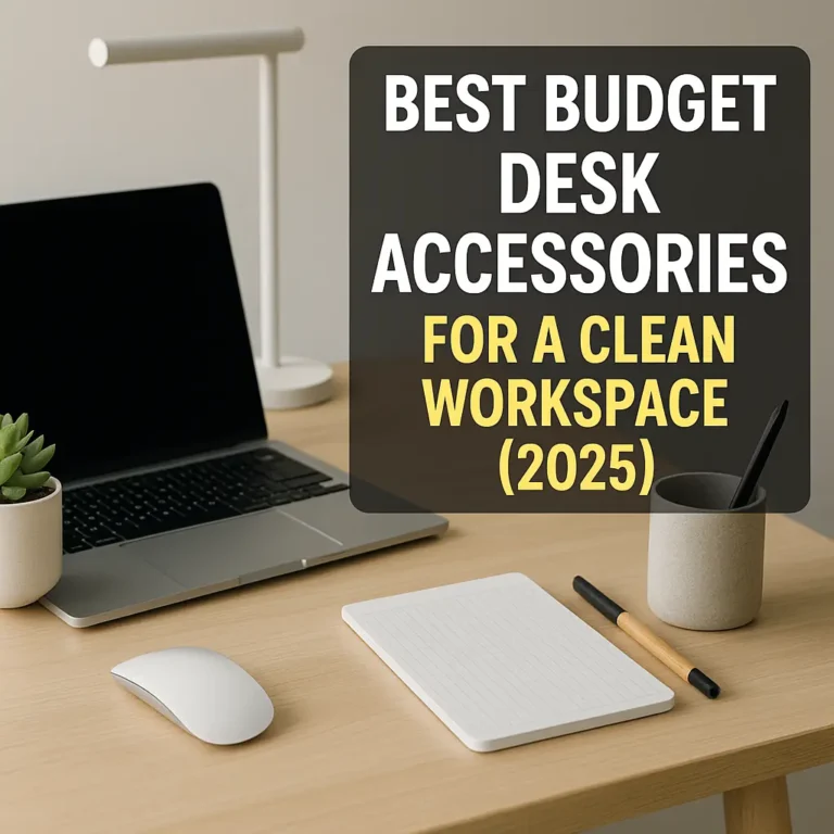 Laptop on desk with budget accessoires